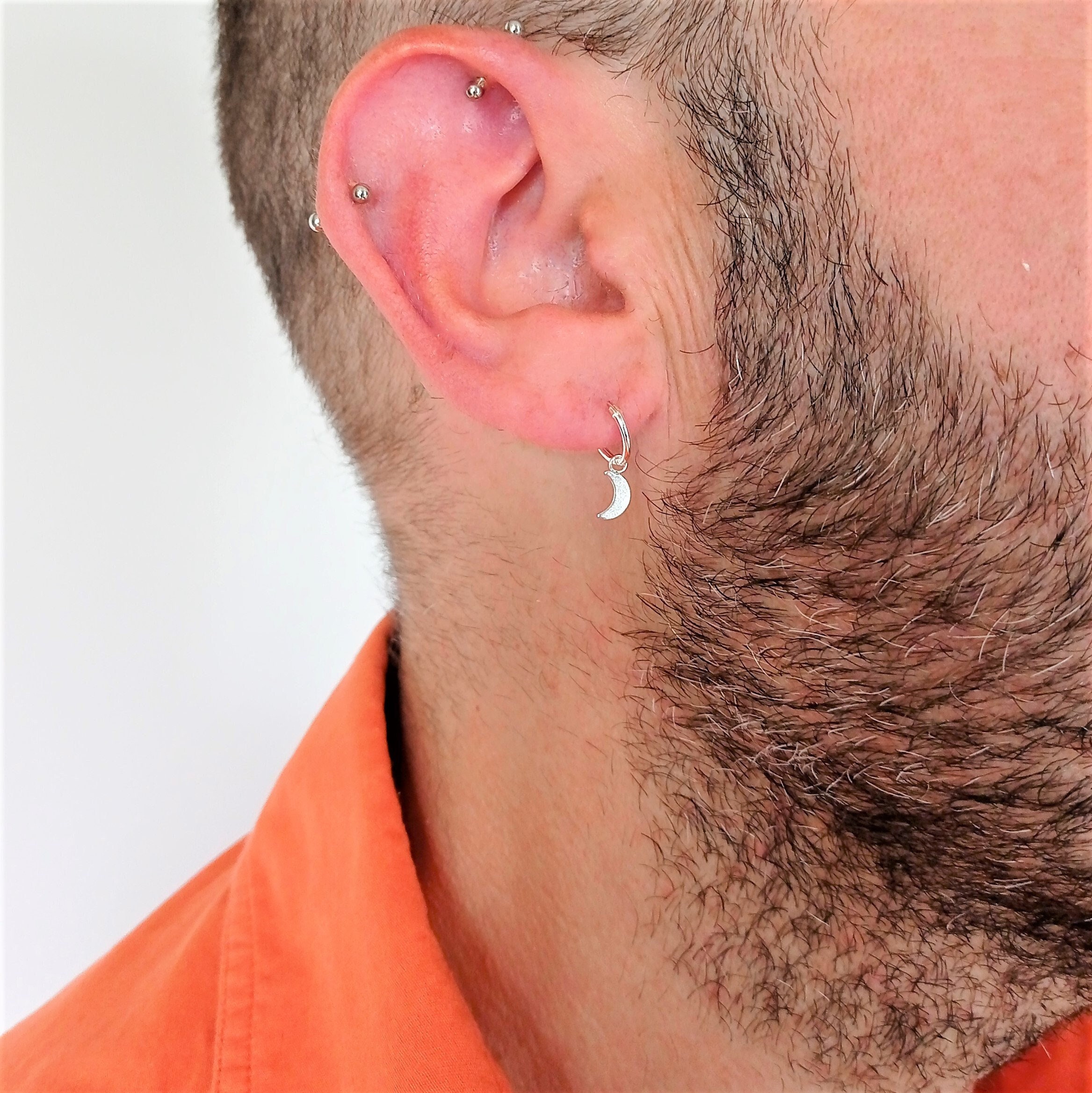 Sterling Silver Moon Hoop Earring - Celestial Jewelry (12mm