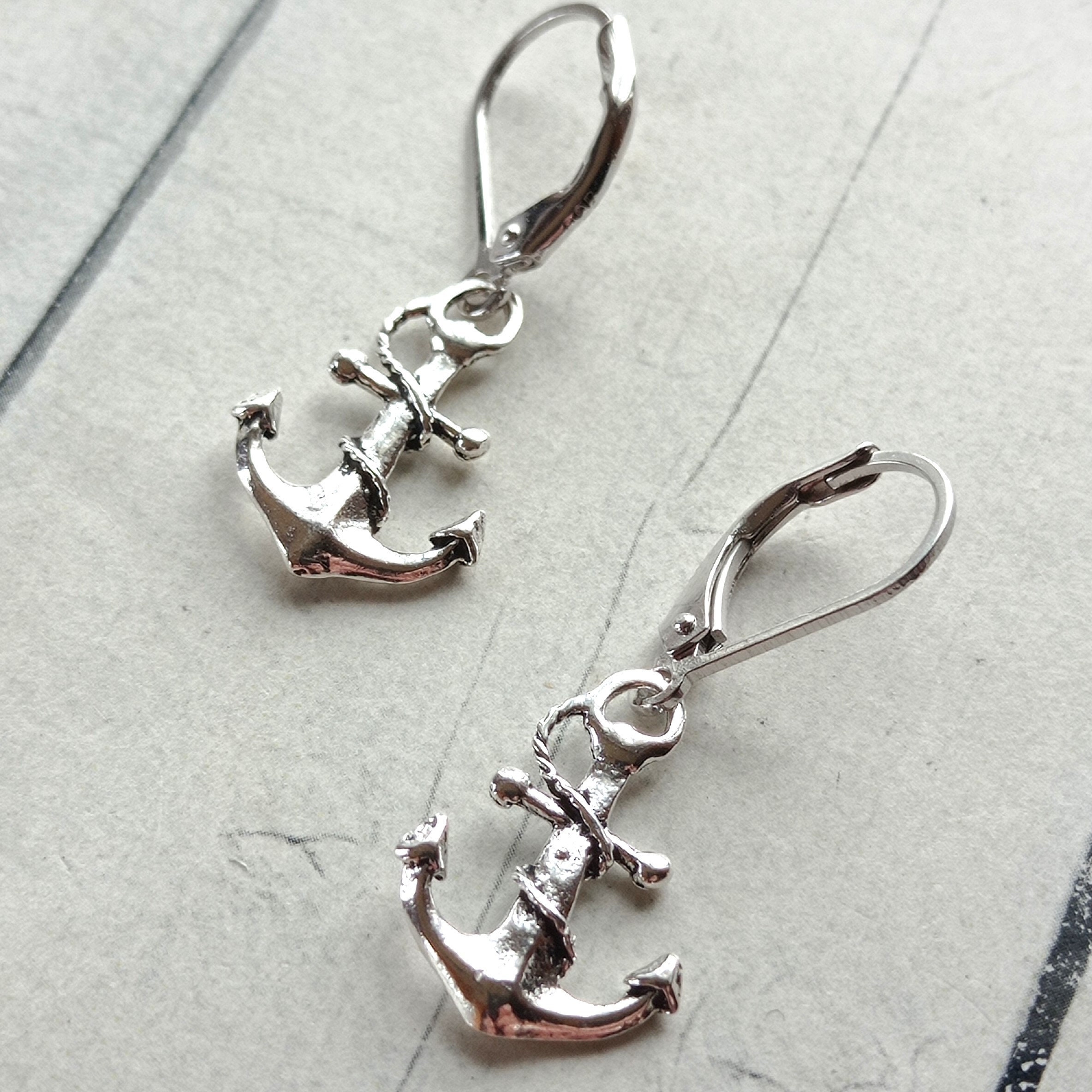 Orecchini A Forma Di Ancora In Argento Sterling 925 – Gioiello Katy Craig Con Scatola Regalo, Dimensioni 10x9 Mm