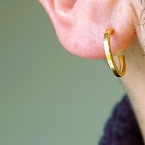 18 · Karat Gold Plated 925 Sterling Silver 14mm Outer Straight Cut Hoop Earring