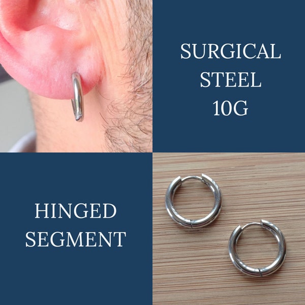 10 Ga Hinged Segment Hoop Steel  10G Hinged Snap on Clicker Hoop Earrings  316 Surgical Steel Hoop Earring  Hypoallergenic  Waterproof