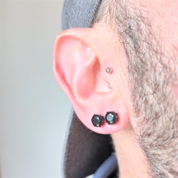 Enameled Steel Earring with Zirconite · Minimalist Earring ·BLACK FLOWER
