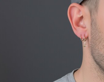 Orecchini A Cerchio Con Ancora In Argento 925, Regalo Nautico Per Donne/Uomini, Con Scatola Regalo E Panno Lucidante