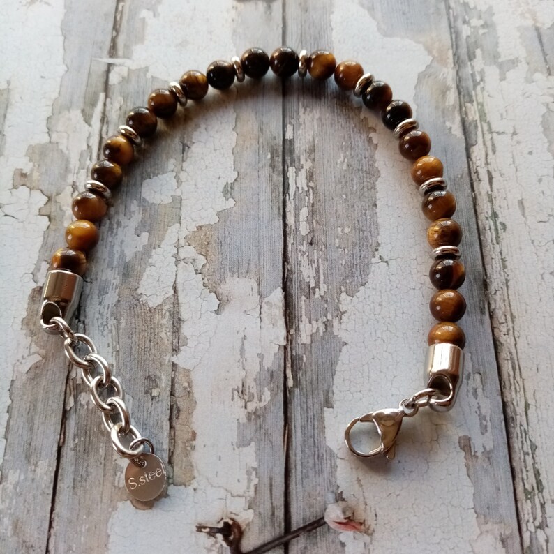 Mens Tiger Eye Rock Ball Bracelet with Stainless Steel Clasp STEEL TIGER