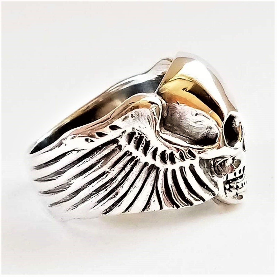 Men's 925 Sterling Silver Ring Skull with Wings / Winged Etsy