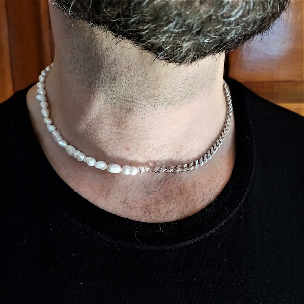 Pearl Necklace for men · Half Pearl Necklace for men · Pearl Chain Necklace for men ·  Half & Half Choker men ·  Dreaming of the sea