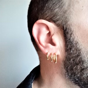 Juego de 3 aros de acero chapado en oro para hombre, calibre 12G, 3 tamaños