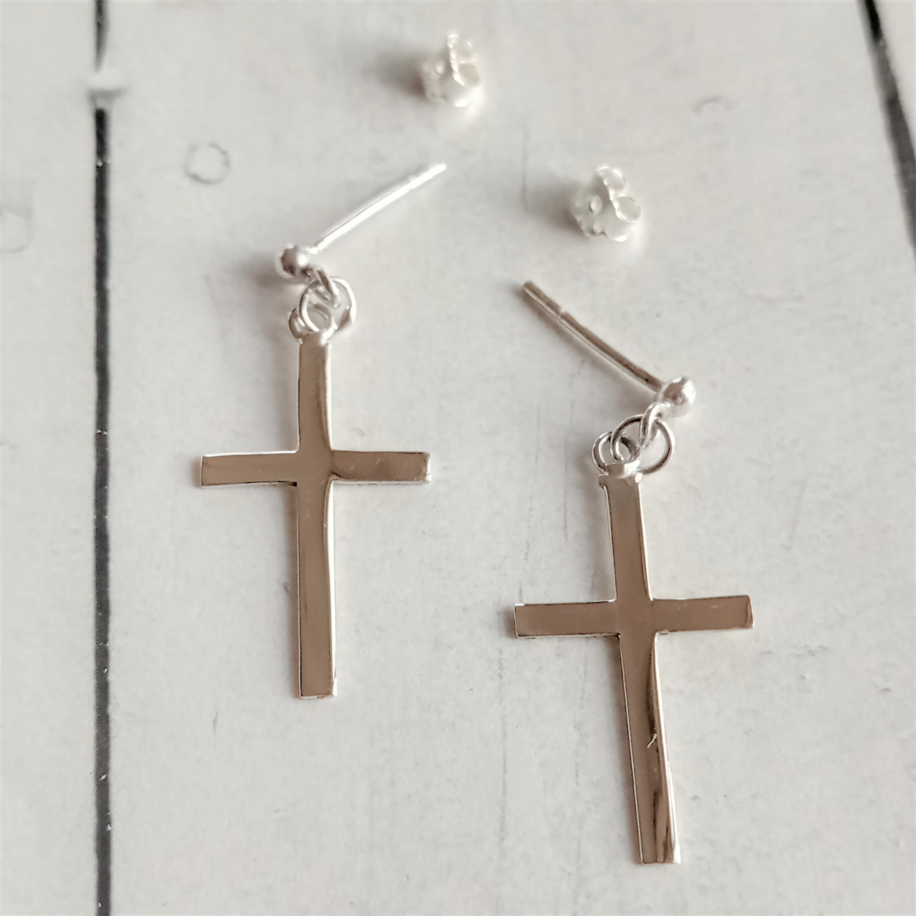 Unisex 925 Silver Cross Earring - Etsy