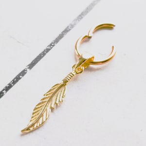 12mm Titanium Hoop Earrings with Detachable 18k Gold Plated Feather Charm
