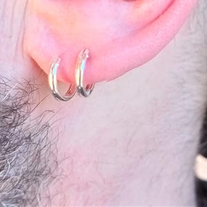 Mens Silver Hoop Earrings Real 925 Sterling Silver Everyday Earrings 12G Endless Hoop Daily Wear Earrings Gift for Him Huggie Hoops