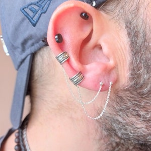 Sterling Silver Ear Cuff with Connected  Chain - Pierced ear cuff