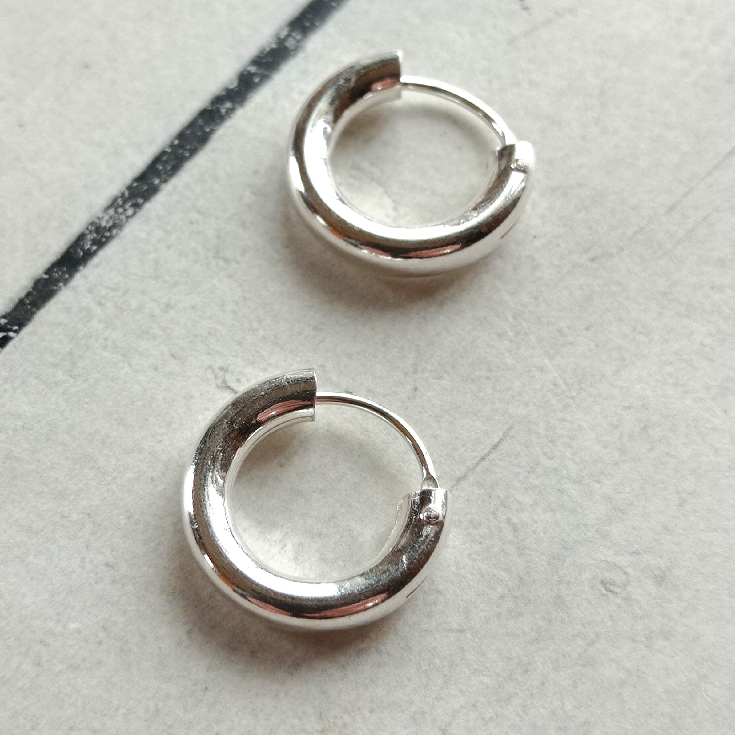 Orecchini Cerchio Liscio Mm 21 Sezione Canna Mm 3 In ARGENTO 925 Galvanica Rodio - Foto 7