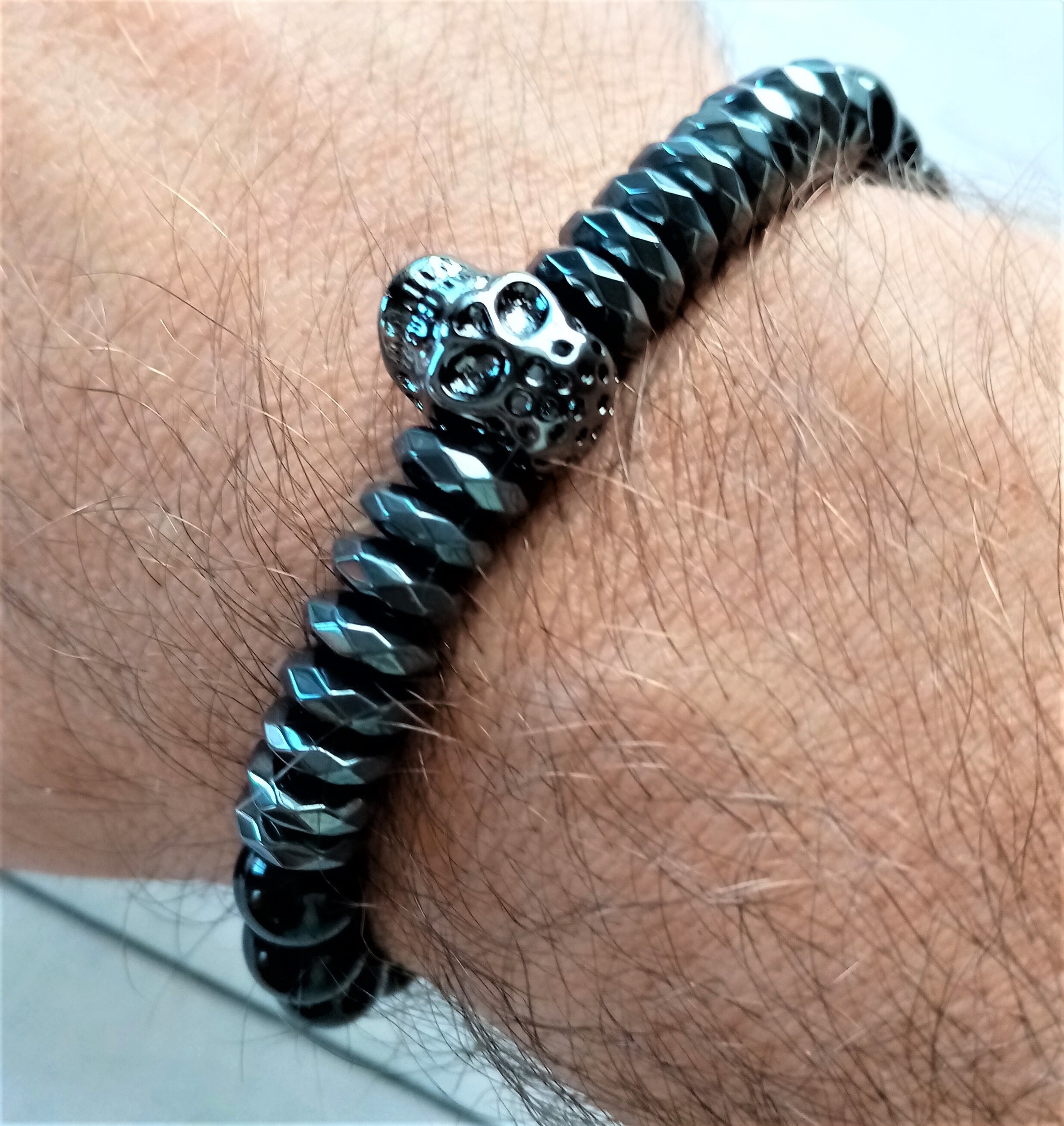 Bracciale Uomo Teschio In Acciaio Inossidabile Con Zirconi – Polsino Regolabile 18-21 Cm – Nero E Argento, Intrecciato, COOLSTEELANDBEYOND