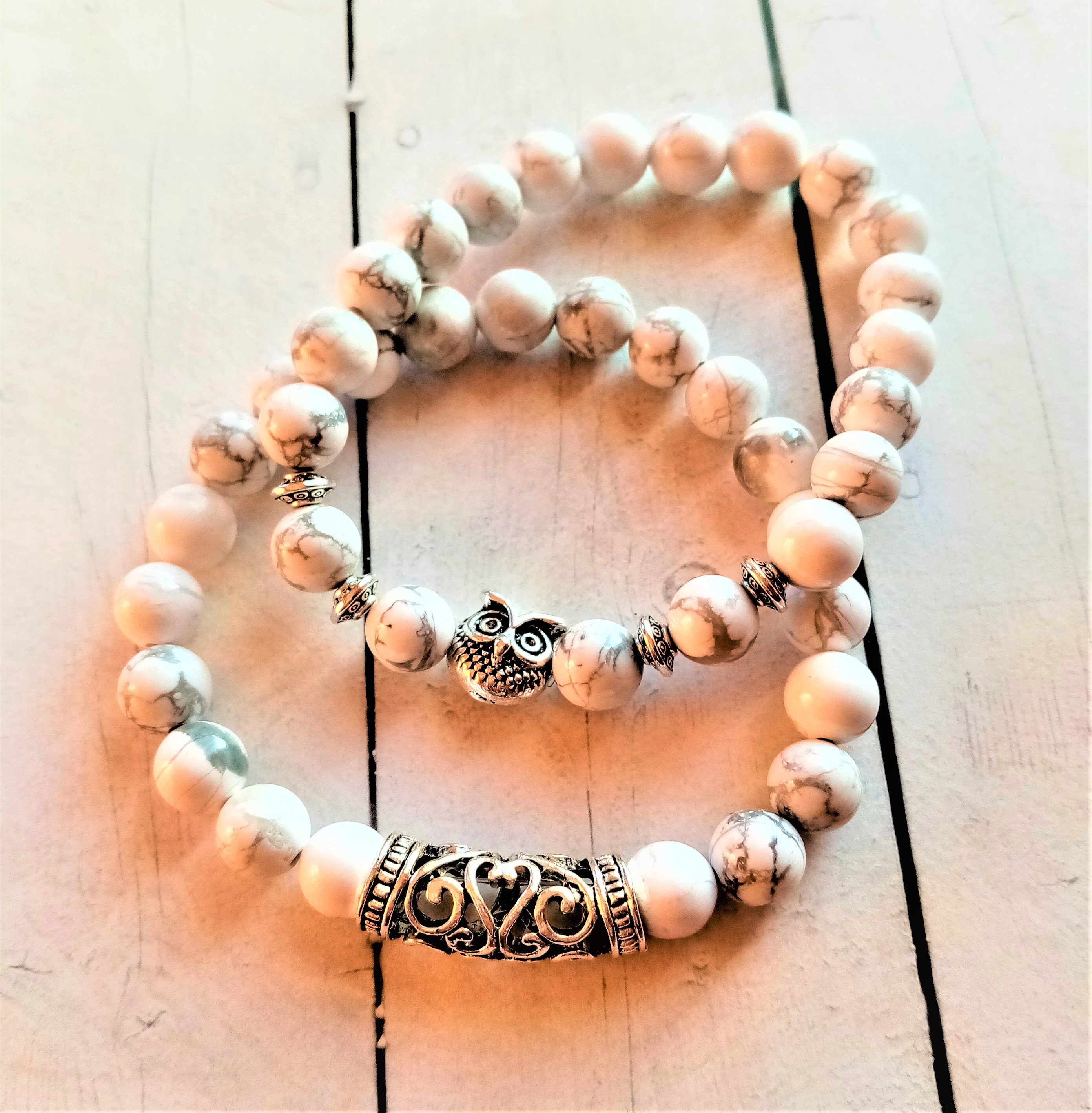 2 White Marble Ball Bracelets With Charms / White Bracelets Etsy
