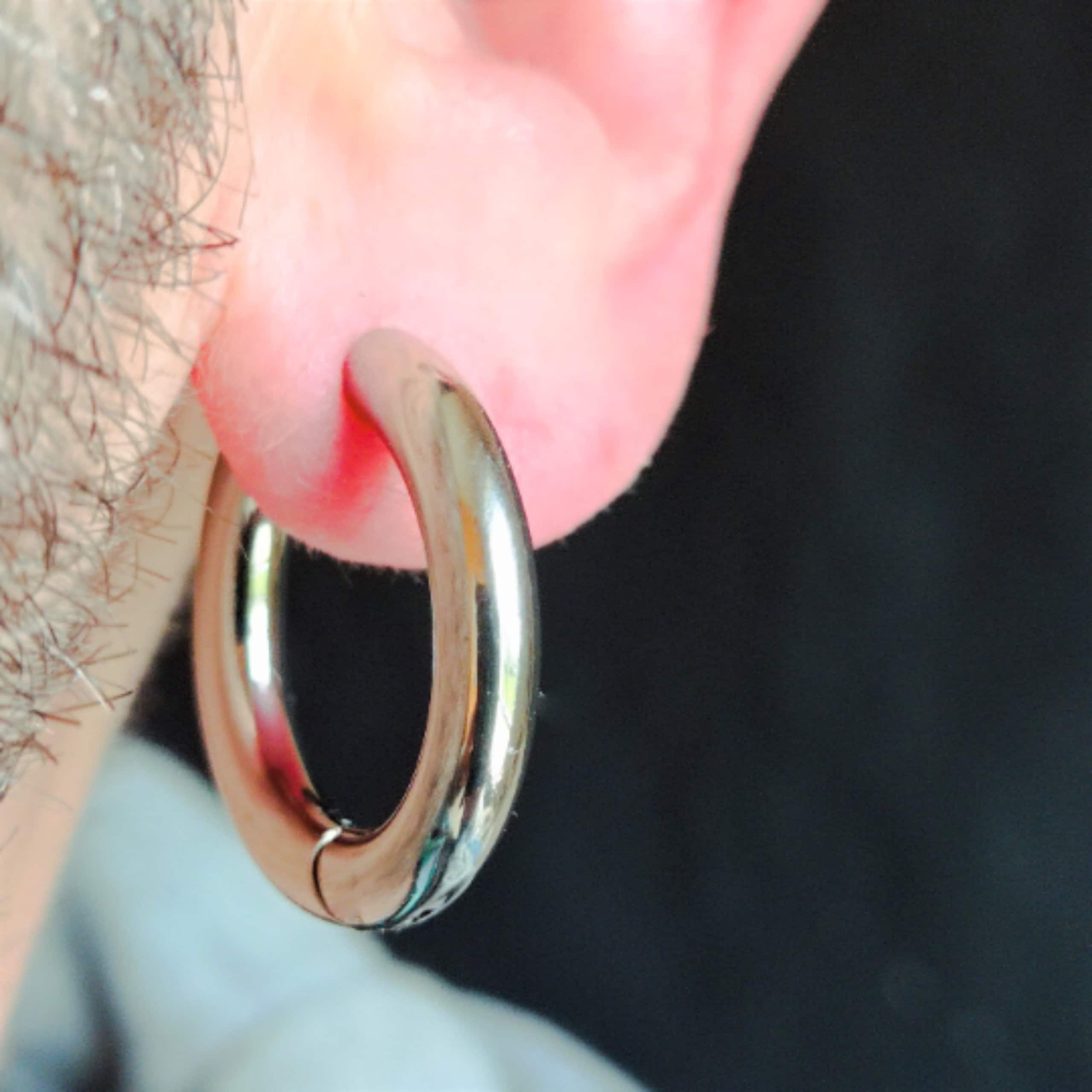 Wide Warring 6G Stainless Steel Hoop Earrings Extra Thickness  22 mm inner gauge