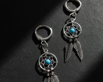 Orecchini acchiappasogni in argento sterling: cerchio boho turchese - Italia