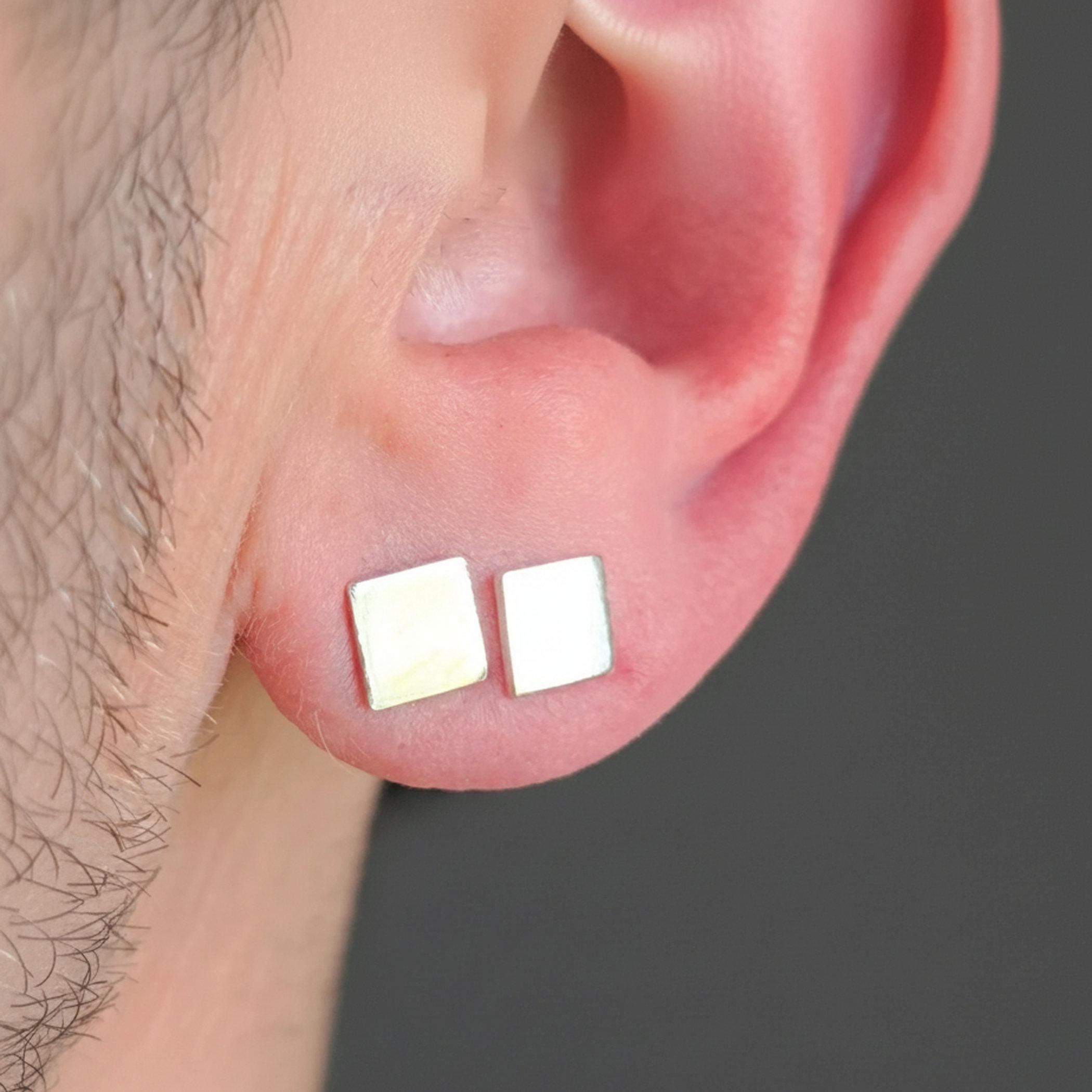 Orecchini a bottone quadrati in argento sterling per uomo: design geometrico minimalista - Italia