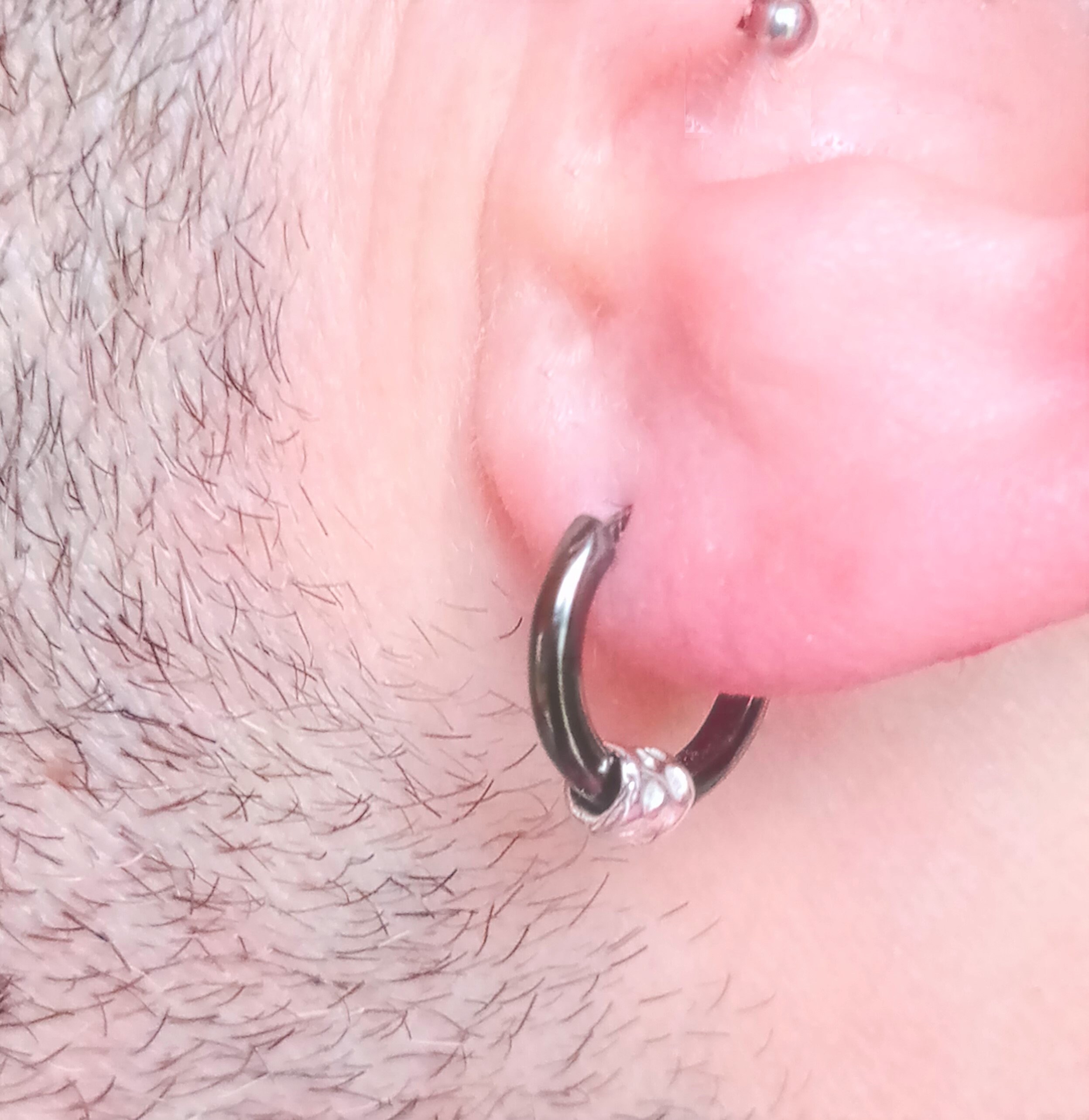 925 Sterling Silver Black Hoop Earring With Silver Charm in
