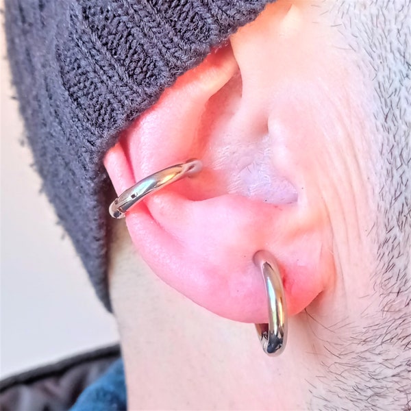 Boucles d'oreilles et tour d'oreille en acier inoxydable avec mécanisme à ressort réglable · Gaine en métal