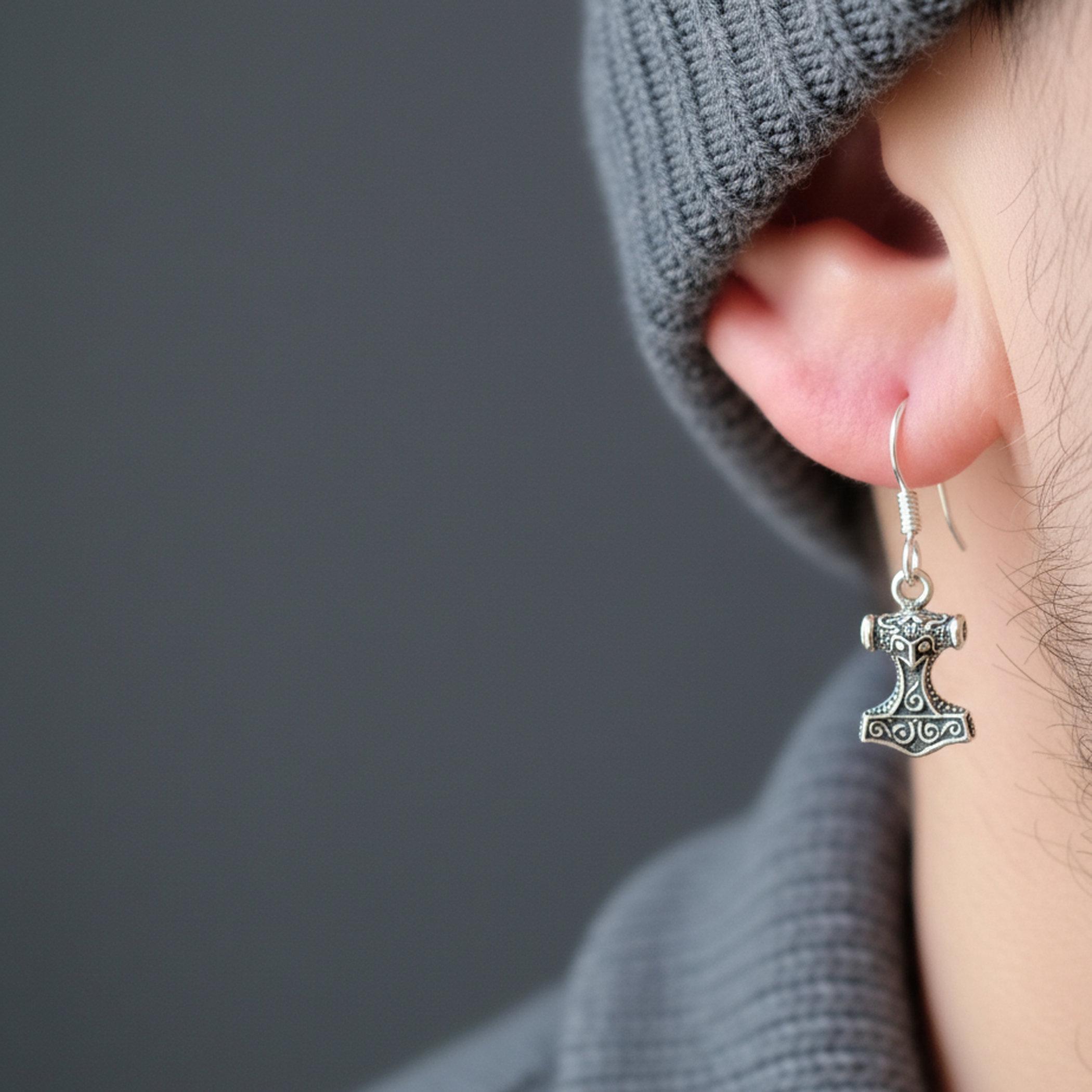 Thor Hammer Orecchini in argento Sterling Mjolnir Albero della Vita Orecchini pendenti Vichinghi Gioielli da donna, Nessuna pietra preziosa
