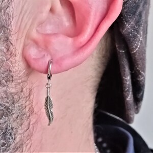 925 sterlingzilveren oorbel met veer · Ring met zilveren veer voor heren · Ring 12 mm clip op zilver en veer