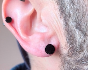 Black Round Stud Earrings for Men · 316L Surgical Steel · Fake Plugs Piercing · Cartilage · Earlobe · Helix · Dumbbel Earring Piercing