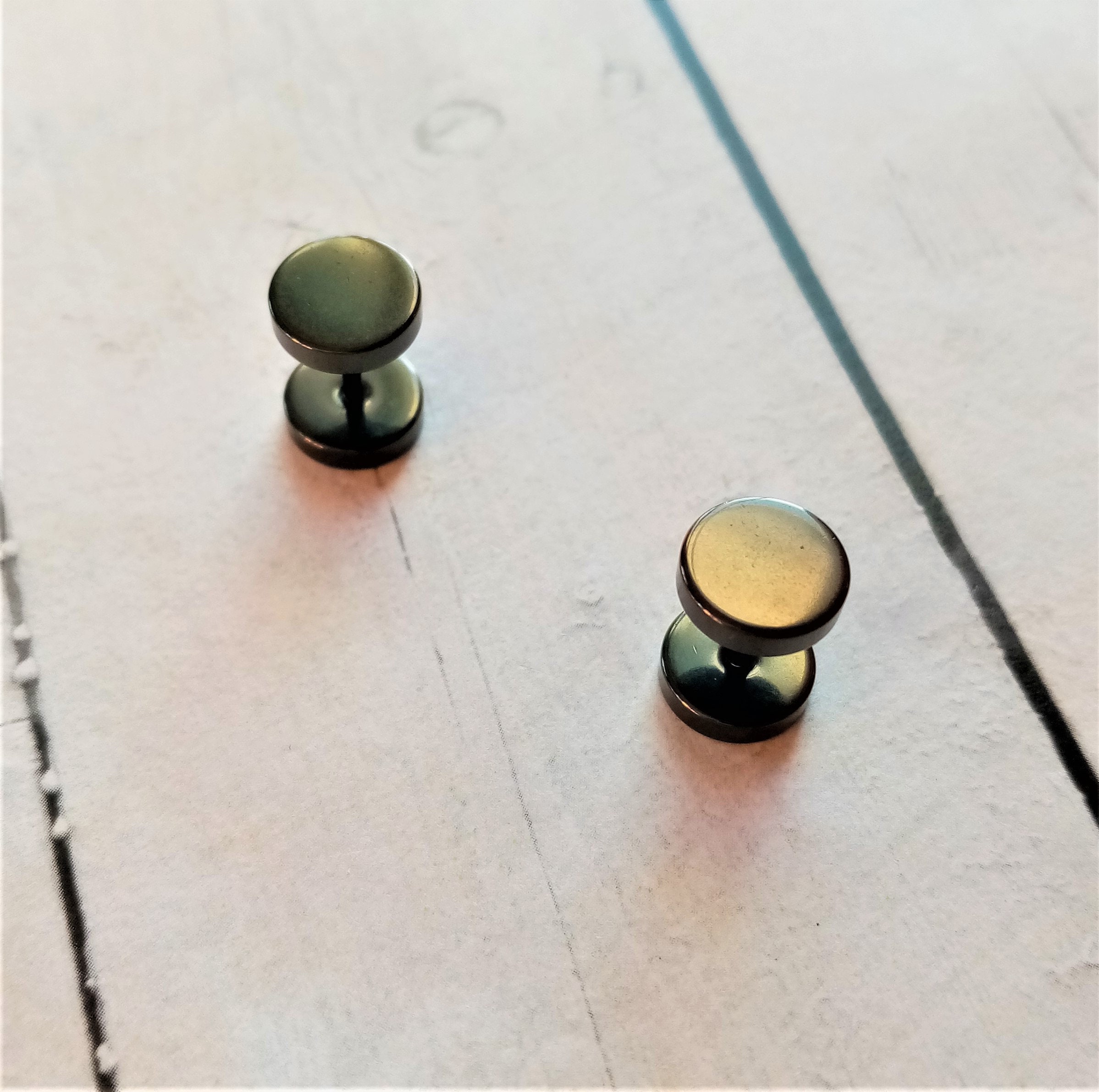 Black Stud Earrings Men Women Punk Gothic Stainless Steel Faux Gauges Ear Tunnel