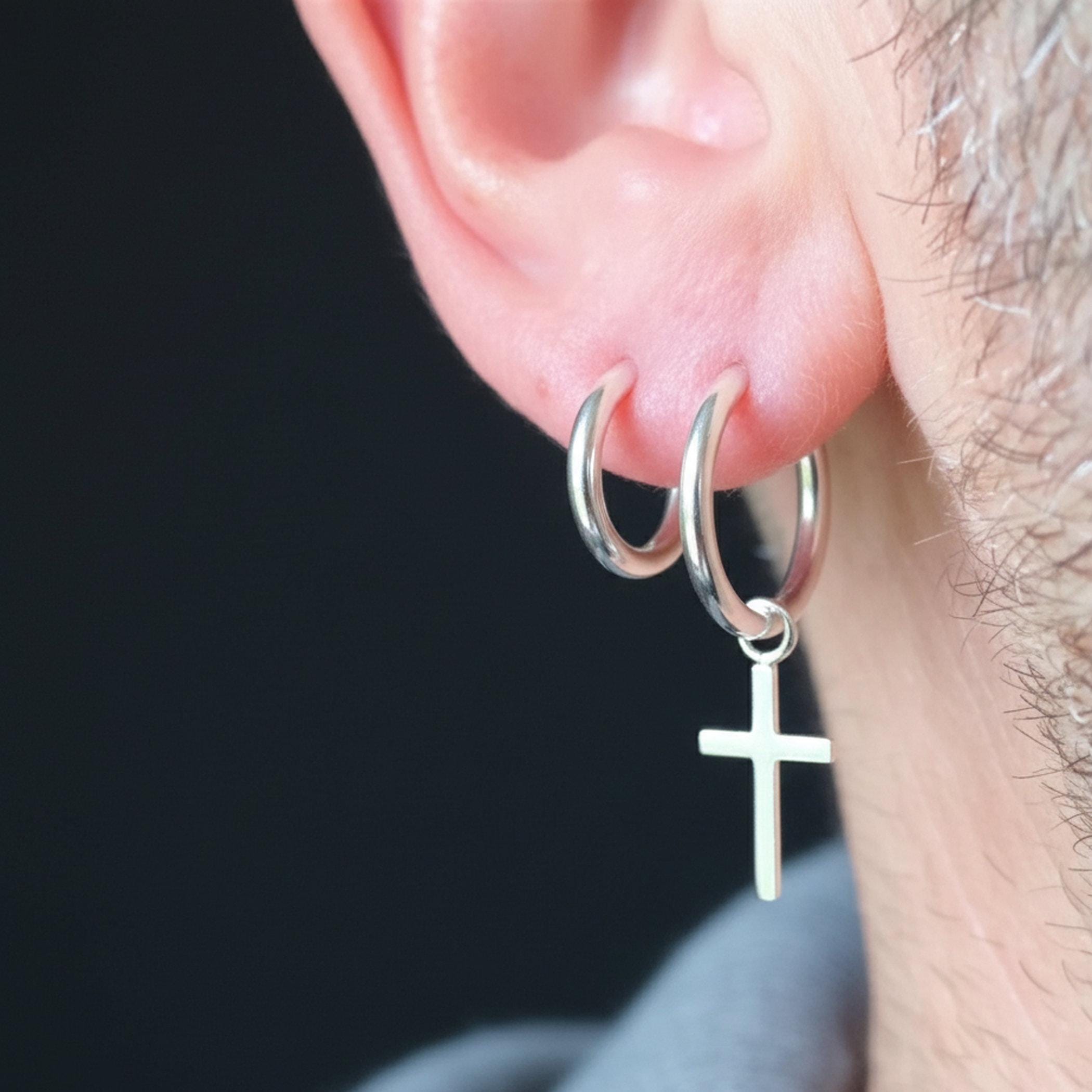 Orecchini a cerchio con ciondolo a forma di croce, in argento Sterling