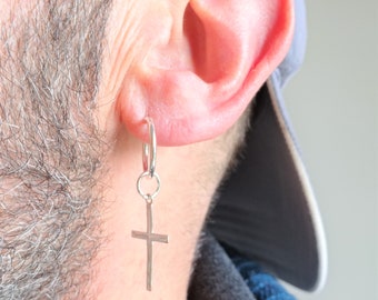 XXL Sterling Silver Cross Earring