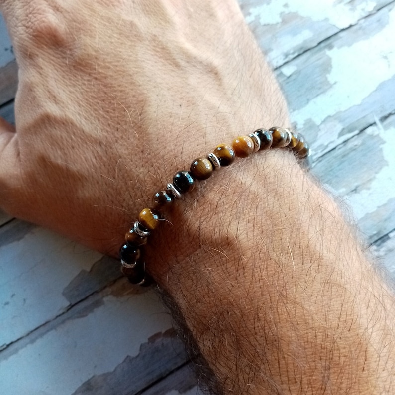 Mens Tiger Eye Rock Ball Bracelet with Stainless Steel Clasp STEEL TIGER