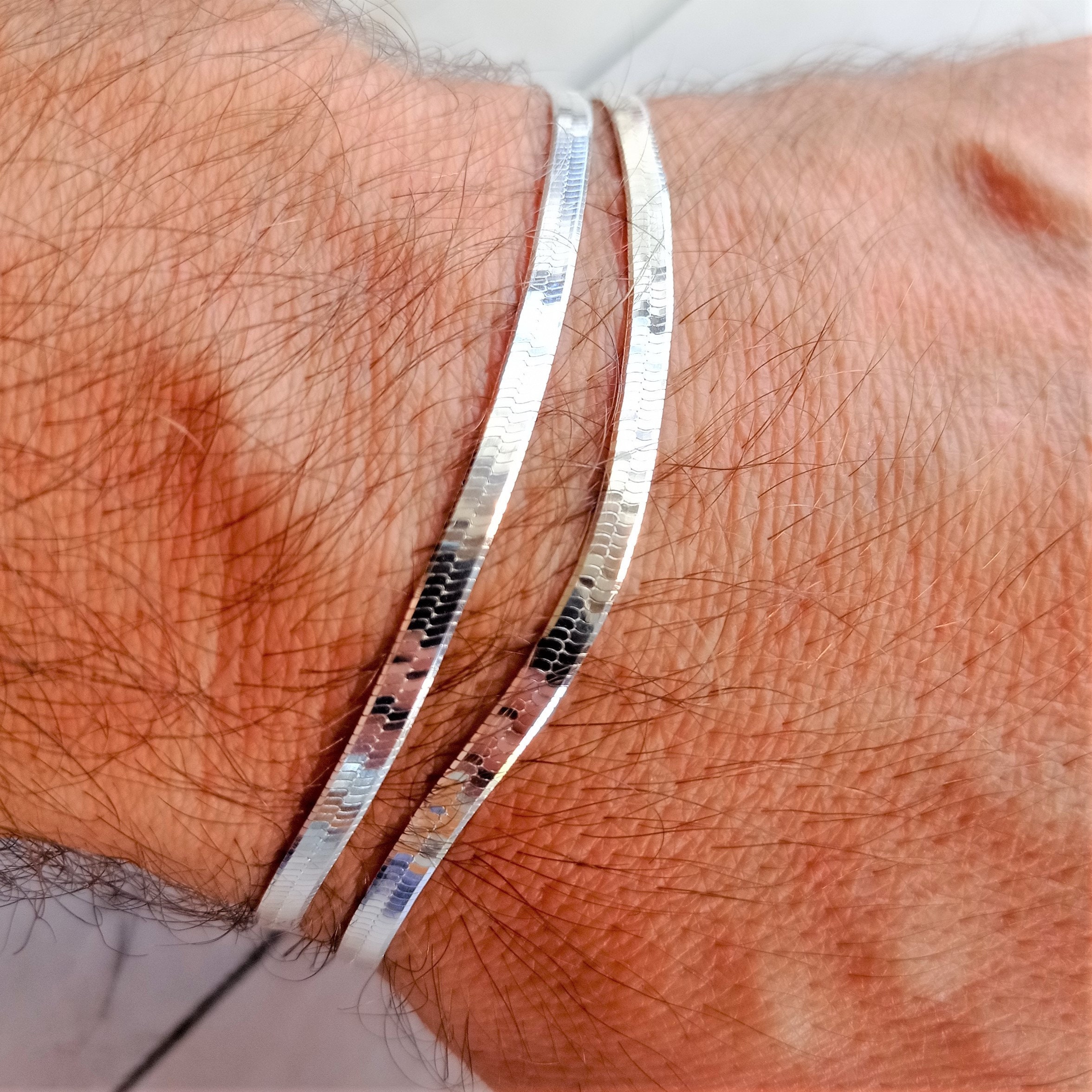 Pair of 929 Sterling Silver Bracelets With Snakeskin Design