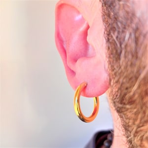 20mm Extra Wide Hoop Earring in 925 Sterling Silver with 18K Gold Vermeil – Bold Clicker Earring for Men – Unisex Statement Jewelry