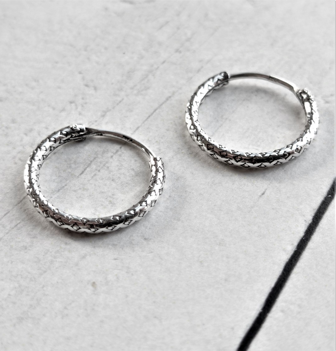 50%OFF Hoop Silver Sterling on Engraved Skin Snake Earring Mm 14 アクセサリー