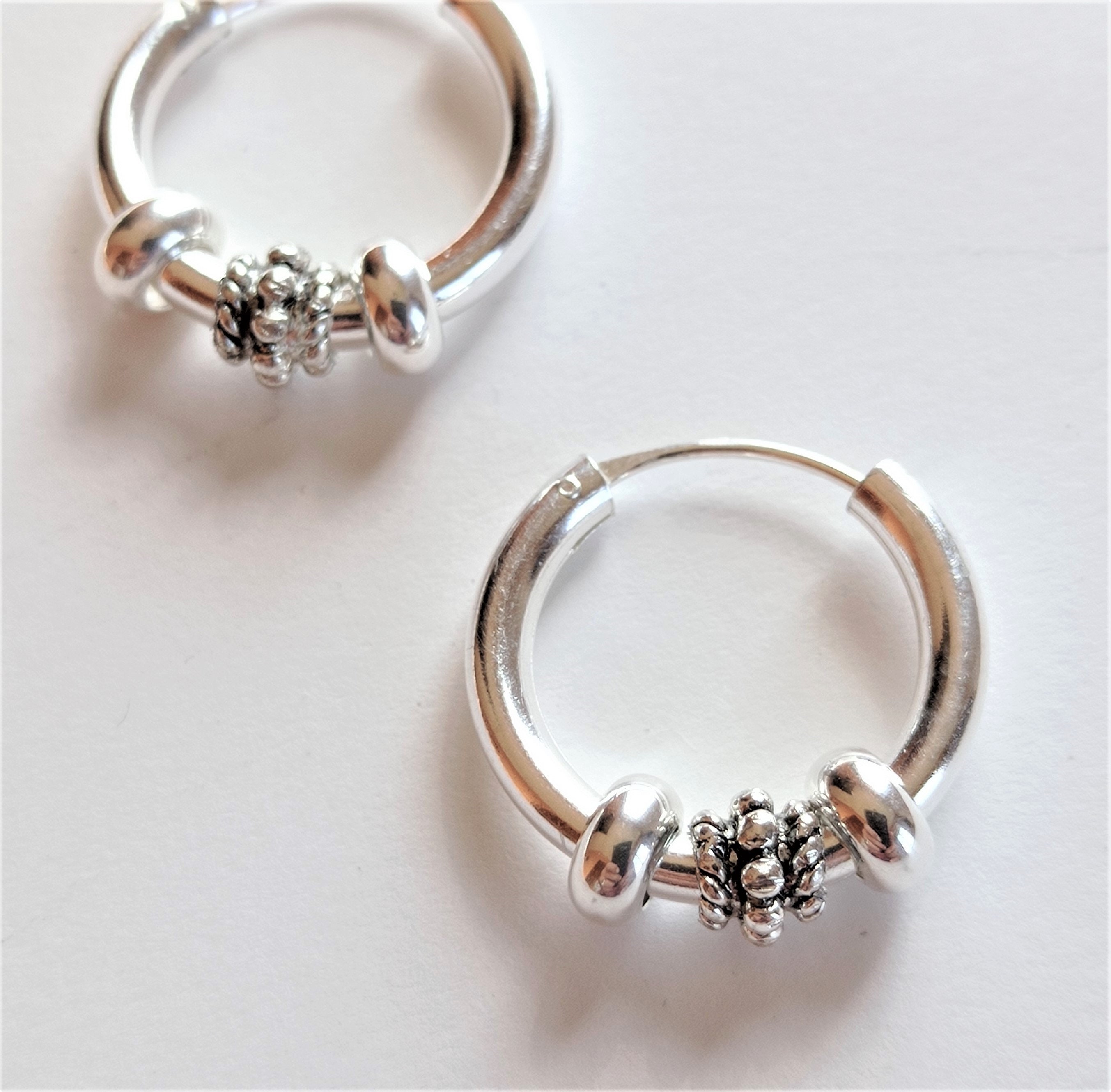 Black Spinel Rhodium Over Sterling Silver Hoop Earrings 4.50