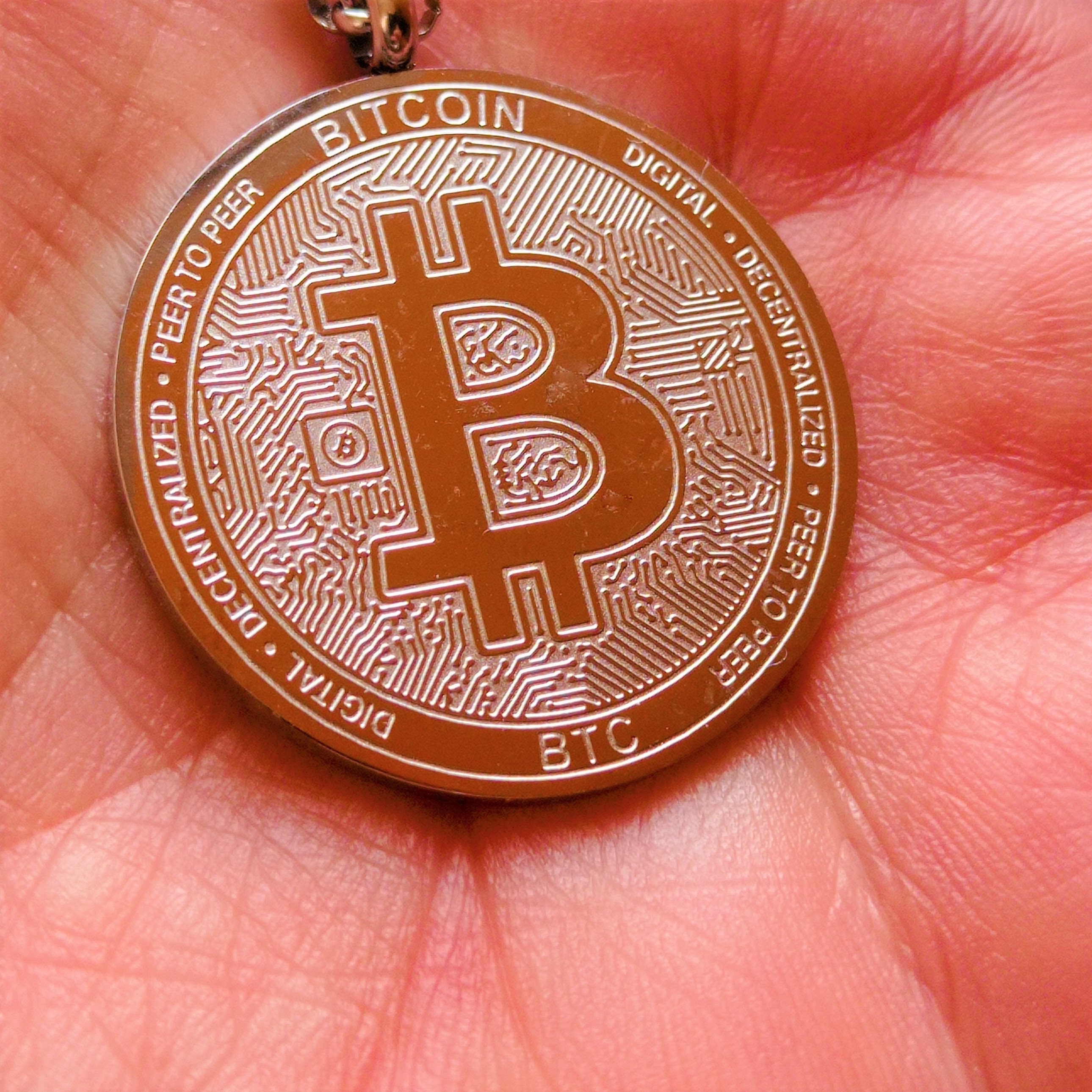 Double-sided Laser Engraved Bitcoin Symbol Pendant in Golden Stainless  Steel - Stay Alive... - Etsy Israel