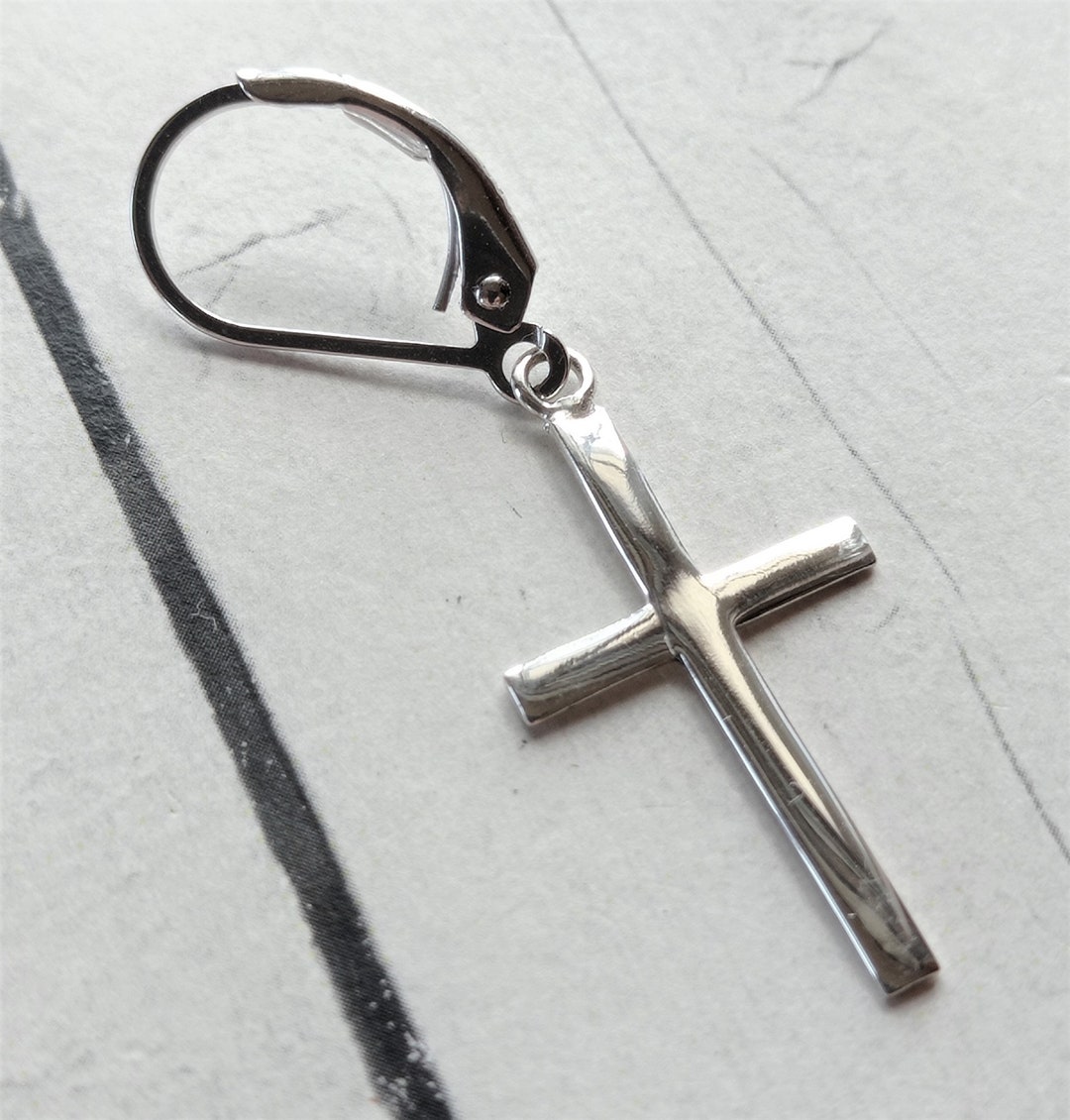 Buy Silver Cross Earring for Men With Clip on Closure · Hoop With Silver  Cross Medium Size Online in India