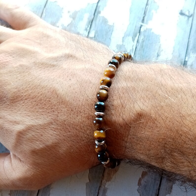 Mens Tiger Eye Rock Ball Bracelet with Stainless Steel Clasp STEEL TIGER