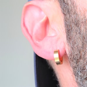 Satin gold steel hoop earring · Minimalist satin steel hoop · Golden Aurora