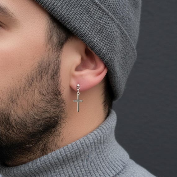 Unisex 925 Silver Cross Earring - Etsy