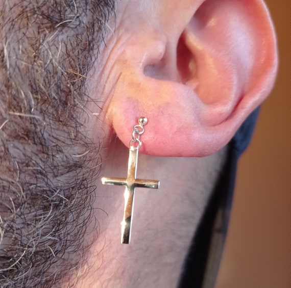 Boucles d'Oreilles Pendantes Croix en Argent .925