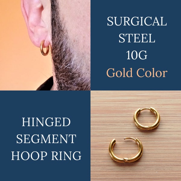 12G 10G 8G  Hinged Segment Ring Gold Color Surgical Steel Hoop Earrings · Hoop Steel ·  Snap-on Clicker Hoop Earring ·