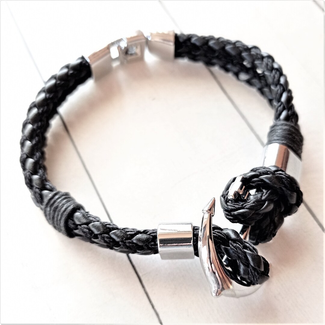 North Royal Braided Leather Anchor Bracelet