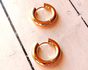 Golden Stainless steel 4 mm XXL caliber hoop earring with clip-on closure, 20 mm outer diameter -  Golden Quasar 20
