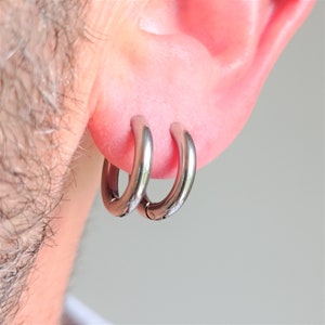 Extra thick 316 L Stainless Steel Hoop Earring Clip on closure 14 mm Extra thick Everyday Simple Hoops Huggie Earrings Helix Conch Earlobe