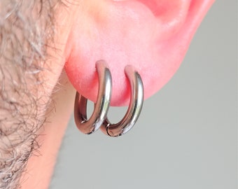 Extra thick 316 L Stainless Steel Hoop Earring Clip on closure 14 mm Extra thick Everyday Simple Hoops Huggie Earrings Helix Conch Earlobe