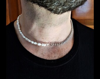 SHIHARA シハラ Half Pearl Chain Pierce 45° Half Pearl Necklace 45° - SHIHARA