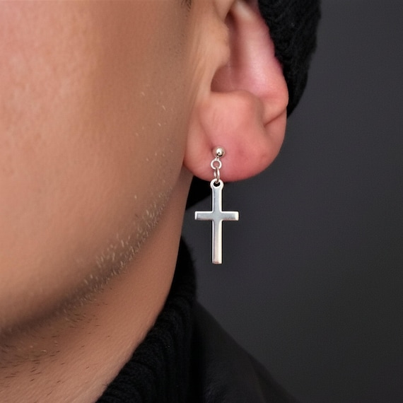 Unisex 925 Silver Cross Earring - Etsy