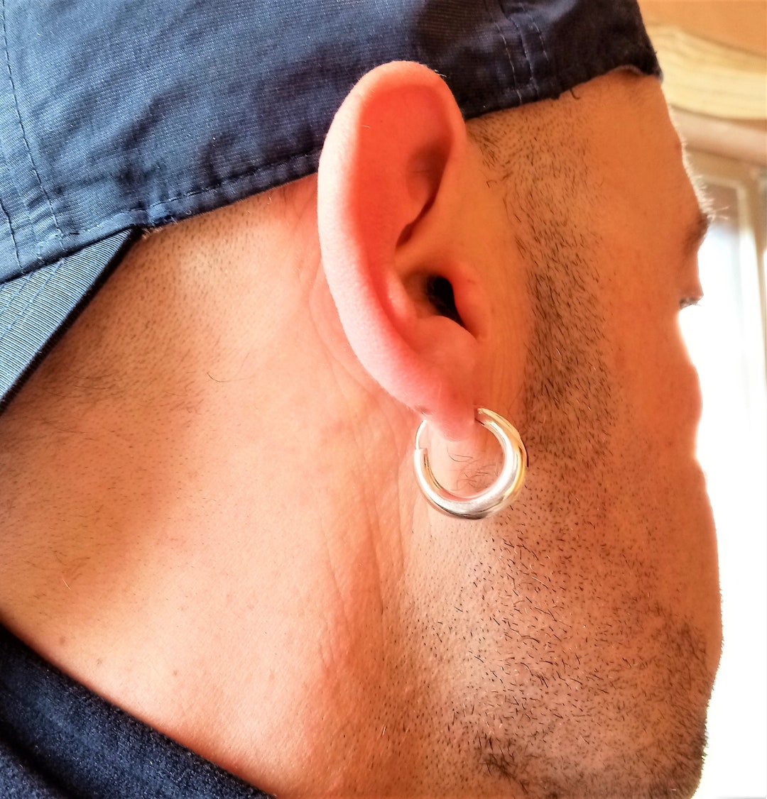 Thick Oval 925 Silver Hoop Earring - Pirate Style - Etsy