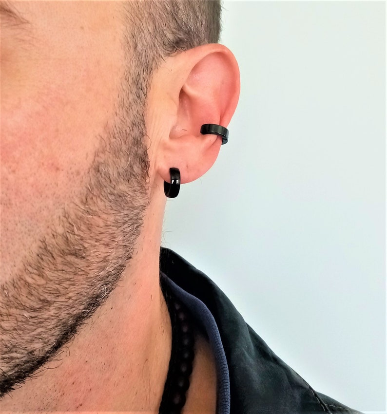 No Piercing Ear Cuff Black Color Cartilage EarCuff Black Titanium Conch earring Pair ( 2 Earrings)