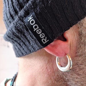 Créole en argent sterling 925 style pirate - ovale 25 mm, unisexe, fermeture sécurisée