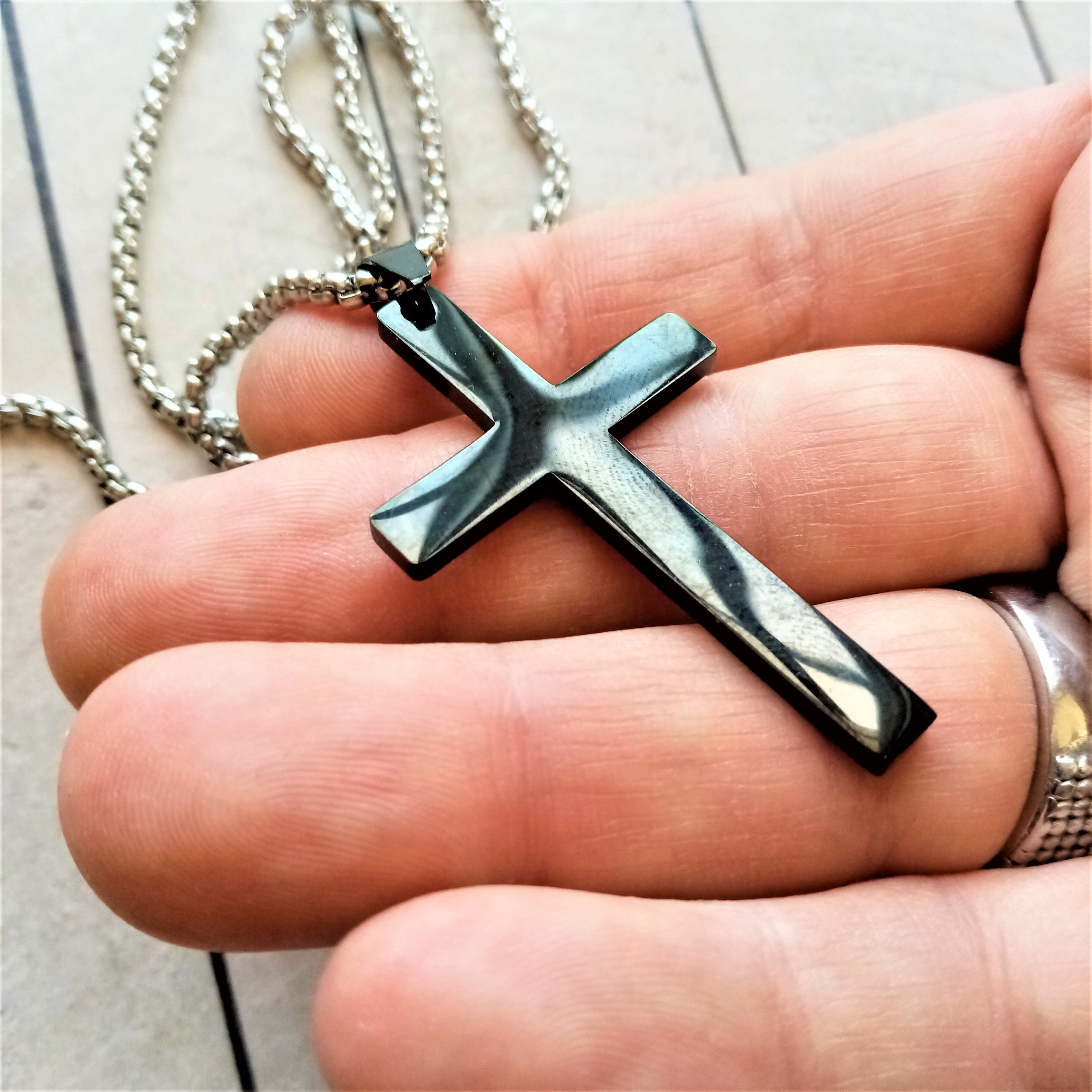 Mens cross shop necklace stainless steel